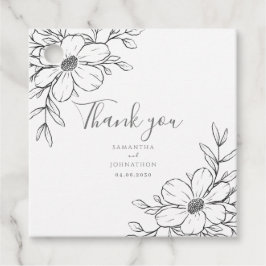 白黒フローラスケッチ結婚式の引き出物ラベル フェイバータグ