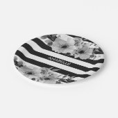 白黒フローラストライプ ペーパープレート (アングル)