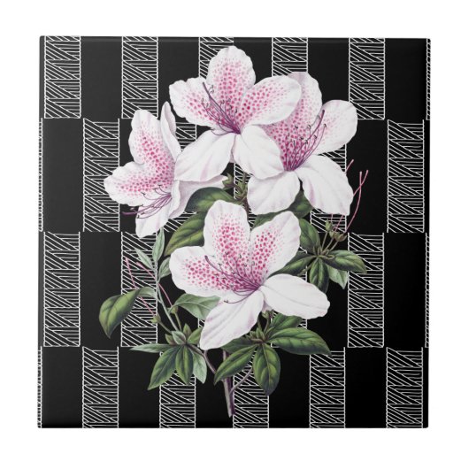  白黒フローラセラミックタイル タイル (正面)