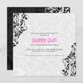 白黒フローラダマスクエレガントグラード招待状 招待状 (正面/裏面)