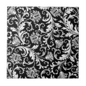 白黒フローラダマスクエレガントパターン タイル (正面)