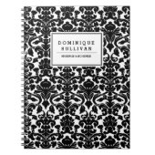 白黒フローラダマスクパタパーソナライズされたーン ノートブック (正面)