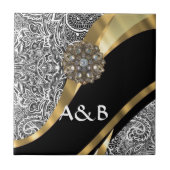 白黒フローラダマスクパターン タイル (正面)