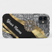 白黒フローラダマスクパターン Case-Mate iPhoneケース (裏面(横))