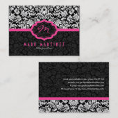 白黒フローラダマスクピンクのアクセント 名刺 (正面/裏面)