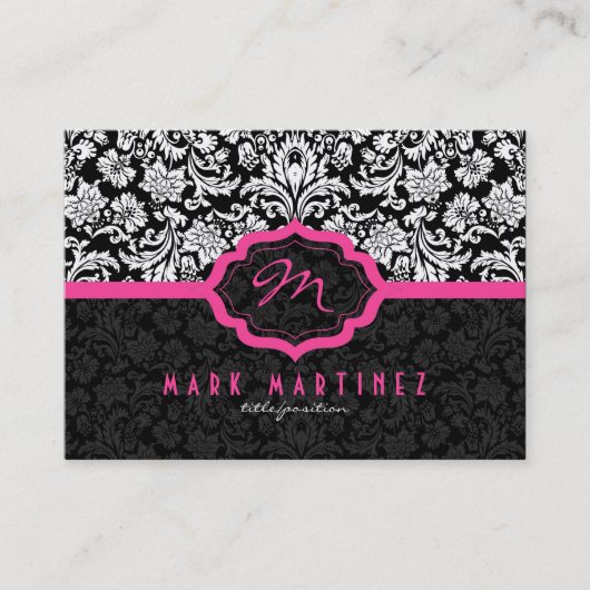 白黒フローラダマスクピンクのアクセント 名刺 (正面)