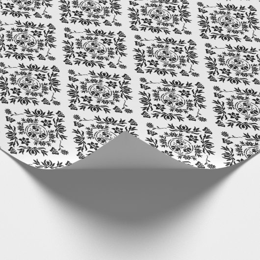 白黒フローラダマスクラッピング紙 ラッピングペーパー (角)