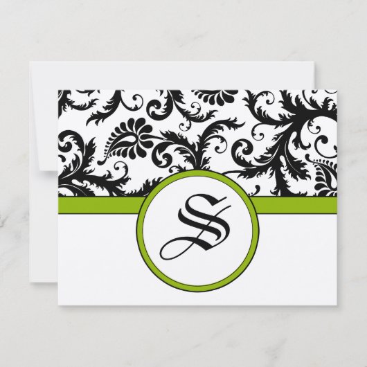 白黒フローラダマスク結婚式 出欠カード (正面)