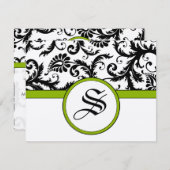 白黒フローラダマスク結婚式 出欠カード (正面/裏面)