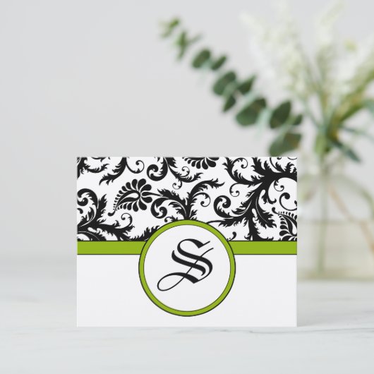 白黒フローラダマスク結婚式 出欠カード (スタンド正面)