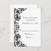 白黒フローラダマスク結婚式 出欠カード (正面/裏面)