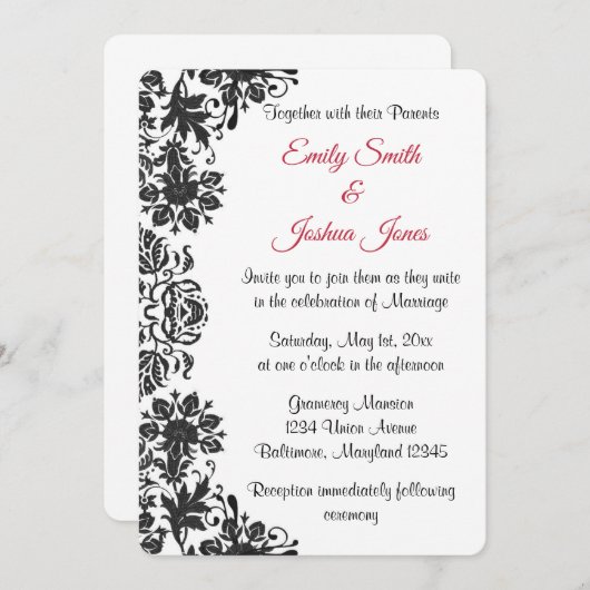 白黒フローラダマスク結婚式 招待状