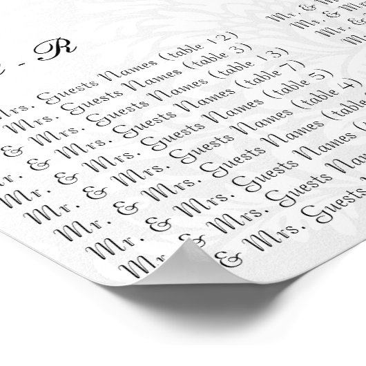 白黒フローラダマスク赤トリムフォト ポスター (角)