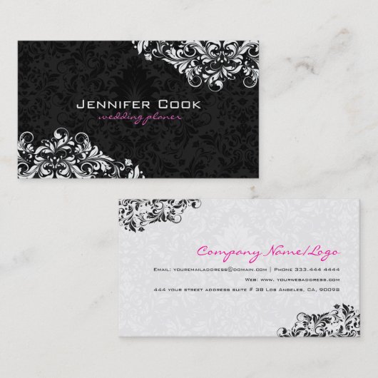 白黒フローラダマスク4ウェディングプランナー 名刺 (正面/裏面)