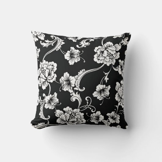 白黒フローラダマスク クッション (正面)