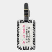 白黒フローラダマスク ラゲッジタグ (正面縦)