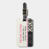 白黒フローラダマスク ラゲッジタグ (正面縦)