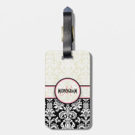 白黒フローラダマスク ラゲッジタグ (裏面縦)
