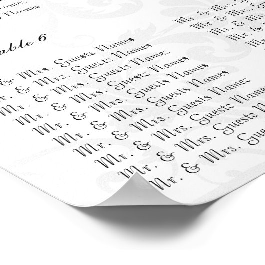 白黒フローラダマスク(紫アクセント) ポスター (角)