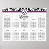 白黒フローラダマスク（紫アクセント） ポスター (正面)