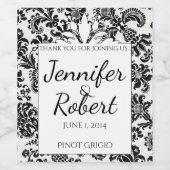 白黒フローラダマスコウェディングワインラベル ワインラベル (シングルラベル)