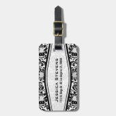 白黒フローラダマスモノグラーム ラゲッジタグ (正面縦)