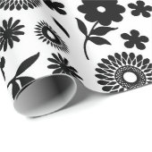 白黒フローラデイジーのシームレスなパターン ラッピングペーパー (ロールコーナー)