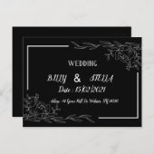 白黒フローラデザイン結婚for 案内ポストカード (正面/裏面)