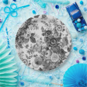 白黒フローラトイルNo.3紙プレート ペーパープレート (パーティー)