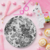 白黒フローラトイルNo.3紙プレート ペーパープレート (パーティー)