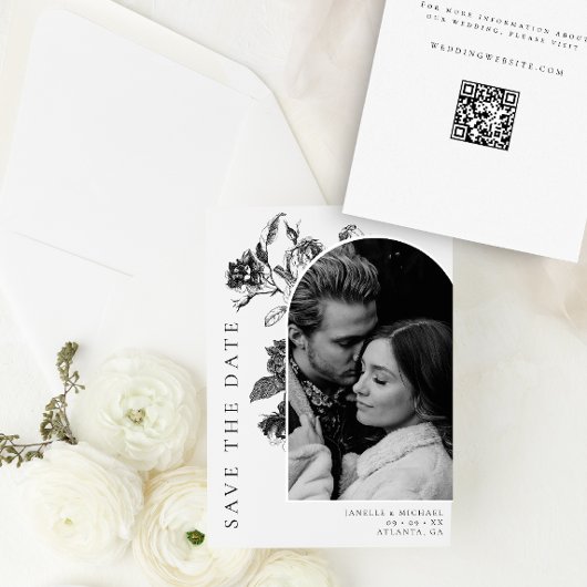 白黒フローラトイレアーチフォト結婚ズ セーブザデート