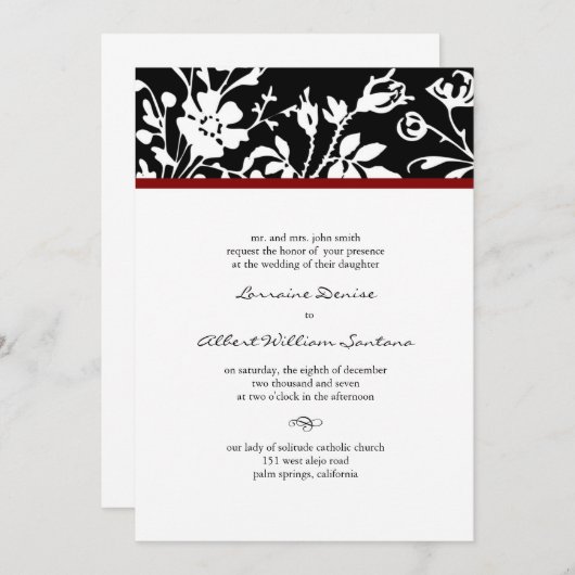 白黒フローラトップ結婚式招待状 招待状 (正面/裏面)