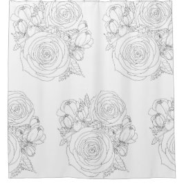 白黒フローラバスコレクション シャワーカーテン