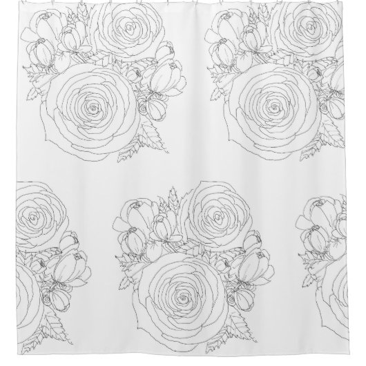 白黒フローラバスコレクション シャワーカーテン (正面)