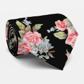 白黒フローラバラパターン ネクタイ (ロール)