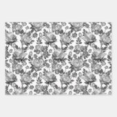 白黒フローラバララップ紙セット3 ラッピングペーパーシート (正面)