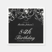 白黒フローラバースデーパーティーペーパーナプキン スタンダードカクテルナプキン (正面)
