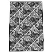 白黒フローラパターン（の模様が）あるスケッチ ミディアムペーパーバッグ (裏面)