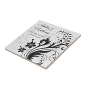 白黒フローラパーソナライズされたの結婚タイル タイル (側面)