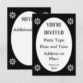 白黒フローラビクトリアン楕円 招待状 (正面/裏面)