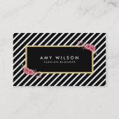 白黒フローラファッションブロガーのソーシャルメディア 名刺 (正面)