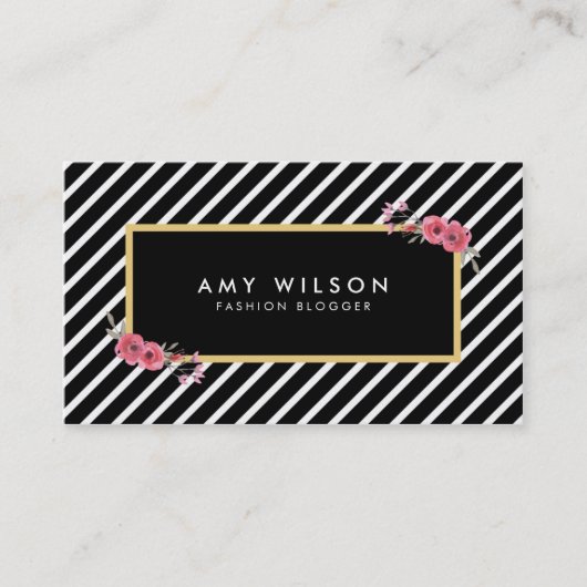 白黒フローラファッションブロガーのソーシャルメディア 名刺 (正面)