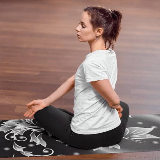 白黒フローラファンタジー蝶あなたの名前 ヨガマット