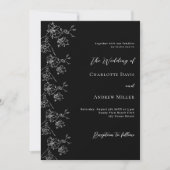 白黒フローラフォーマルクラシック結婚 招待状 (正面)