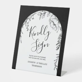 白黒フローラフレンドリーサイン結婚ズゲストブック 台座サイン