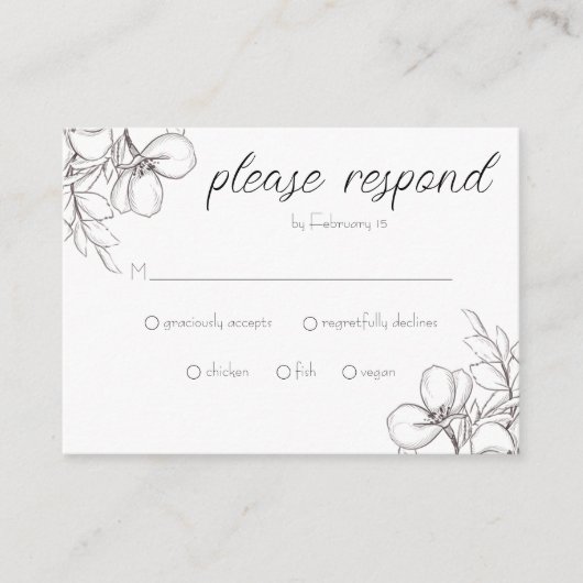 白黒フローラフレームラインアートエンクロージャカード エンクロージャーカード (正面)