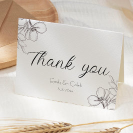 白黒フローラフレームラインアート サンキューカード