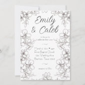 白黒フローラフレーム結婚写真 招待状 (正面)