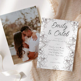 白黒フローラフレーム結婚写真 招待状