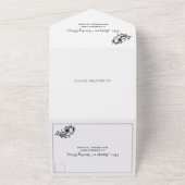 白黒フローラフレーム、イニシャル結婚ズ オールインワン招待状 (外側)